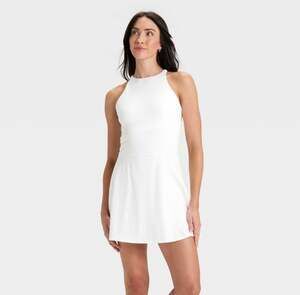 All in Motion Women's Knit High Neck Halter Active Dress White